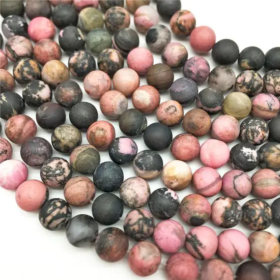 8mm Matte Rhodonite Beads, Round Gemstone Beads, Wholesale Beads
