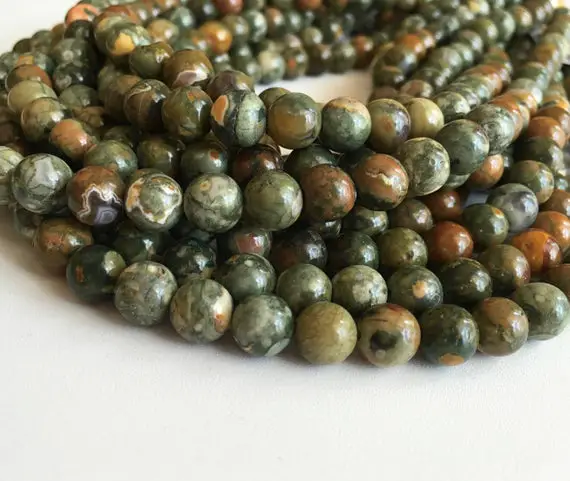 Rhyolite, 8mm Beads, Rainforest Jasper, Green Beads Gemstone Beads Green Gemstone Moss Green 6mm Beads, Green Rhyolite, Jewelry Making Beads