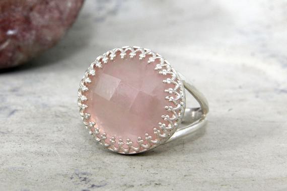 Silver Pink Ring · Rose Quartz Ring · Sterling Silver Ring · Rose Quartz Jewelry · Love Silver Ring · Girlfriend Gift · October