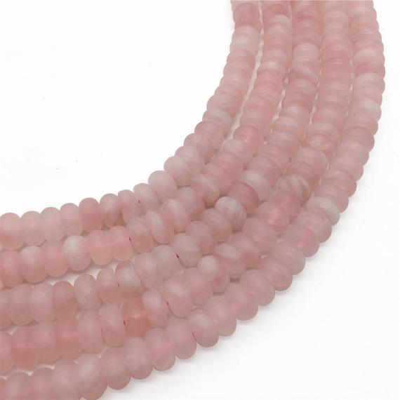 8x5mm Matte Rose Quartz Rondelle Beads, Rondelle Stone Beads, Gemstone Beads
