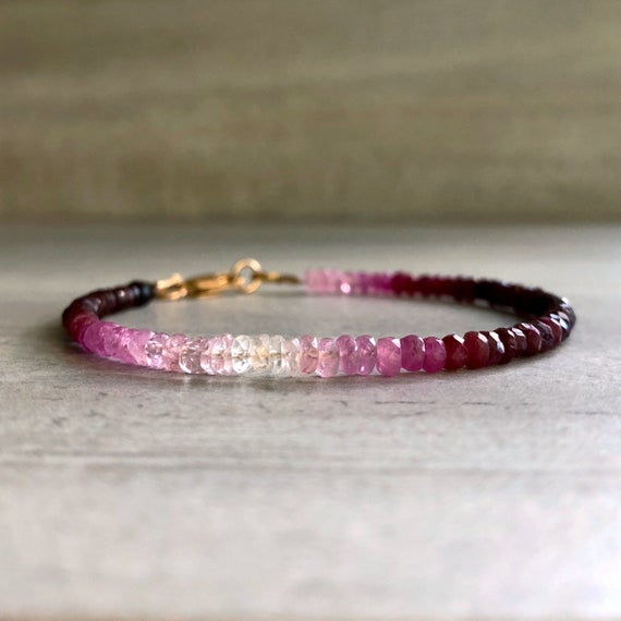Ruby Sapphire Bracelet | Pink Sapphire Jewelry | Ombre Gemstone Bracelet For Women, Men | Genuine Ruby Jewelry