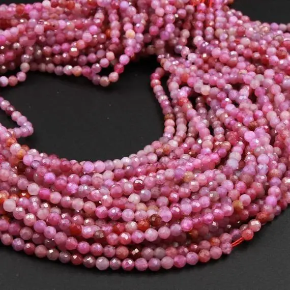 Genuine Natural Ruby Faceted 2mm 3mm 4mm Round Beads Pink Red Gemstone 15.5" Strand