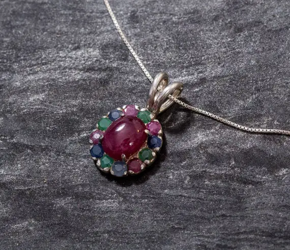 Ruby Pendant, Natural Ruby Pendant, July Birthstone, Victorian Pendant, Vintage Ruby Pendant, Real Ruby Pendant, Red Pendant, Silver Pendant
