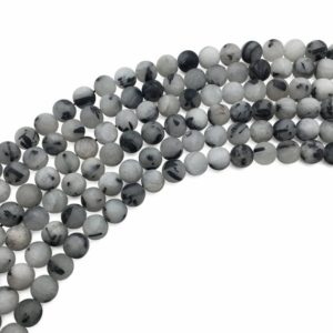 Shop Rutilated Quartz Round Beads! 8mm Matte Black Rutilated Quartz Beads, Round Gemstone Beads, Wholesale Beads | Natural genuine round Rutilated Quartz beads for beading and jewelry making.  #jewelry #beads #beadedjewelry #diyjewelry #jewelrymaking #beadstore #beading #affiliate #ad