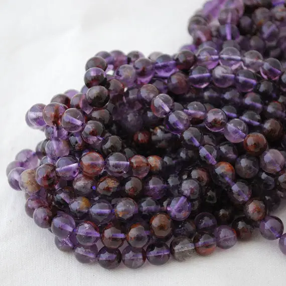 Natural Purple Rutilated Quartz Semi-precious Gemstone Round Beads - 4mm, 6mm, 8mm, 10mm Sizes - 15" Strand