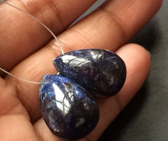 14x21mm Blue Sapphire Plain Tear Drop Beads, Smooth Sapphire Drops, 2pcs Sapphire For Jewelry, Original Sapphire Tear Drop - Pc13a
