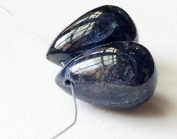 14x20mm Blue Sapphire Plain Tear Drop Beads, Smooth Sapphire Drops, 2pcs Sapphire For Jewelry, Original Sapphire Tear Drop, - Pc12