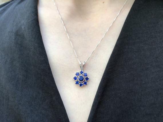 Blue Sapphire Pendant, Created Sapphire Pendant, Flower Pendant, Blue Flower Pendant, Something Blue, Sapphire Pendant, Silver Pendent, Blue