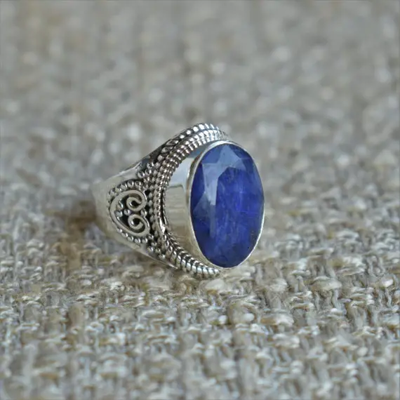 Sapphire Ring, Handmade Silver Ring, 925 Sterling Silver Ring, Designer Oval Sapphire Ring, Anniversary Ring, Promise Ring, Gemstone Ring