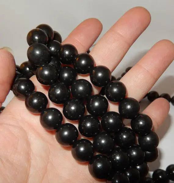 Shungite Beads - 15" Length Round Bead Strand - 12mm Beads