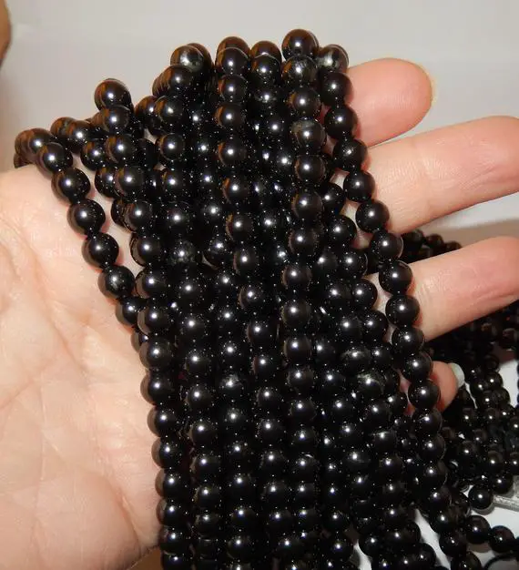 Shungite Beads - 15"length Round Bead Strand -  6mm Beads
