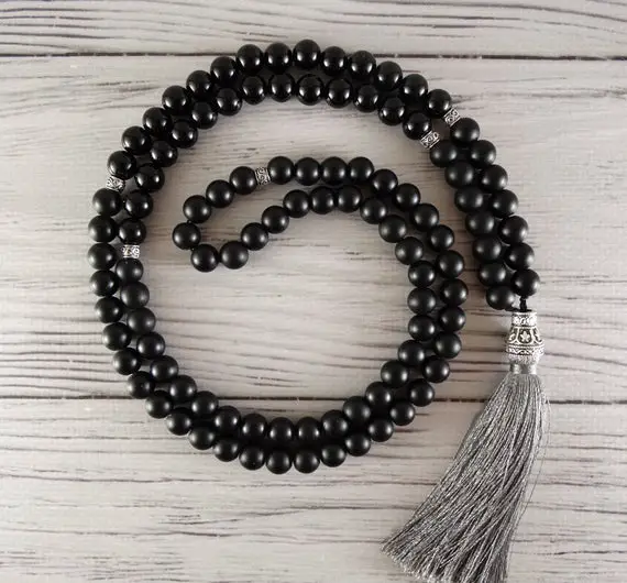 Mala Necklace -shungite Mala 108 Meditation Beads Black Onyx Mala Beads Yoga Mala Prayer Beads Yoga Gift Buddhist Necklace Shungite Necklace