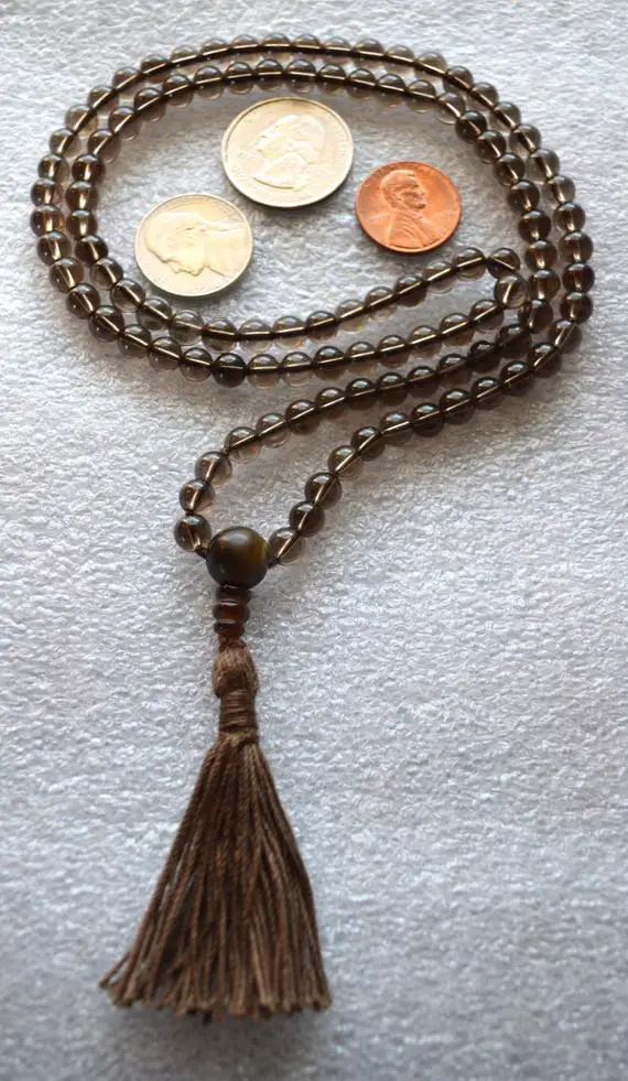 108 Beads Healing Mala Necklace, 7 Chakra Smokey Quartz Tassel Necklace, Meditation Spiritual Protection,natural Stone Mala Prayer Beads