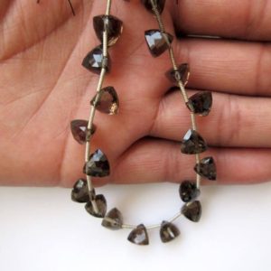 Shop Smoky Quartz Bead Shapes! Smoky Quartz Faceted Trillion Shaped Briolette Beads, Trillion Shaped Faceted Smoky Quartz Beads, 7mm Each, 8 Inch Strand, GDS630 | Natural genuine other-shape Smoky Quartz beads for beading and jewelry making.  #jewelry #beads #beadedjewelry #diyjewelry #jewelrymaking #beadstore #beading #affiliate #ad