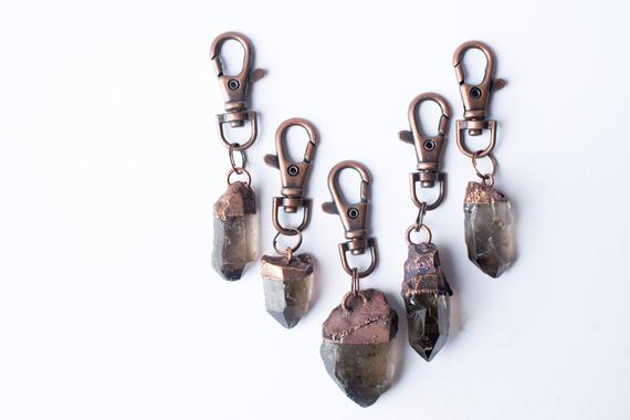 Smokey Quartz Crystal Keychain | Raw Crystal Keychain | Smokey Quartz Crystal Key Clip | Raw Quartz Key Chain | Raw Mineral Gift