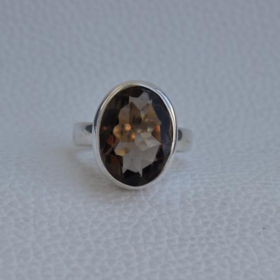 Natural Smoky Quartz Ring, Handmade Silver Ring, 925 Sterling Silver Ring, Oval Smoky Quartz Ring, Gift For Her, Capricorn Birthstone Ring