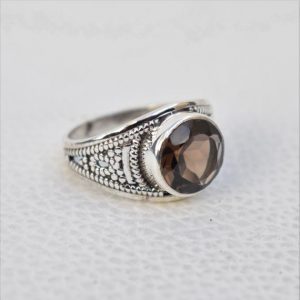 Natural Smoky Quartz Ring-Handmade Silver Ring-925 Sterling Silver Ring-Round Smoky Quartz Designer Ring-Capricorn Birthstone-Promise Ring | Natural genuine Smoky Quartz rings, simple unique handcrafted gemstone rings. #rings #jewelry #shopping #gift #handmade #fashion #style #affiliate #ad