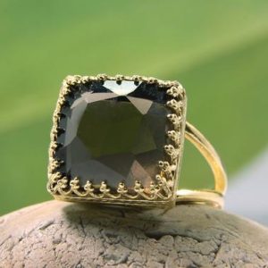 Smoky Quartz Ring · Square Ring · Gold Ring · Brown Ring · Everyday Ring · Brown Ring · Stacking Ring · Cute Ring · Solid Gold Ring | Natural genuine Gemstone jewelry. Buy crystal jewelry, handmade handcrafted artisan jewelry for women.  Unique handmade gift ideas. #jewelry #beadedjewelry #beadedjewelry #gift #shopping #handmadejewelry #fashion #style #product #jewelry #affiliate #ad