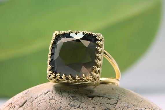 Smoky Quartz Ring · Square Ring · Gold Ring · Brown Ring · Everyday Ring · Brown Ring · Stacking Ring · Cute Ring · Solid Gold Ring