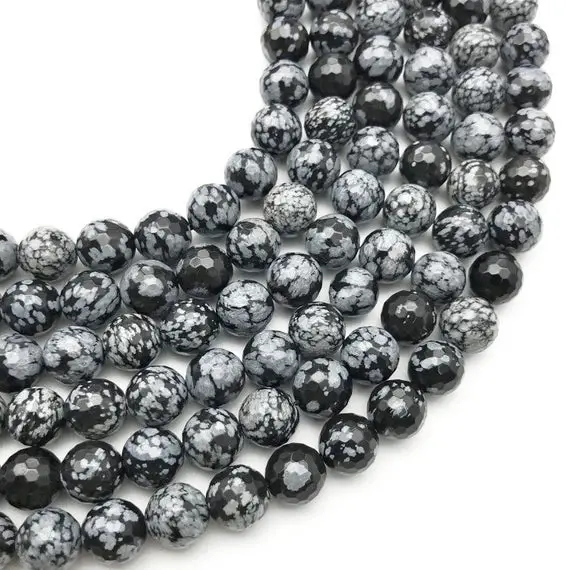 10mm Faceted Snowflake Obsidian Beads, Round Gemstone Beads, Wholesale Beads