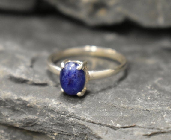 Sodalite Ring, Natural Sodalite, Blue Solitaire Ring, Dainty Ring, Promise Ring, Dark Blue Ring, Oval Ring, Simple Ring, Solid Silver Ring