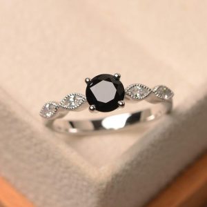 Shop Spinel Rings! Natural black spinel ring, sterling silver ring, black gemstone ring, round cut gemstone, proposal ring | Natural genuine Spinel rings, simple unique handcrafted gemstone rings. #rings #jewelry #shopping #gift #handmade #fashion #style #affiliate #ad