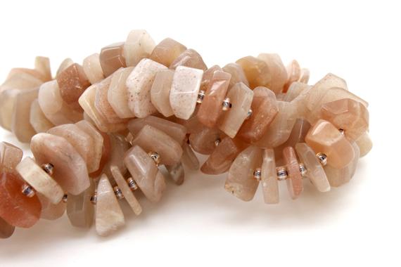 Peach Moonstone Beads, Natural Orange Moonstone Nuggets Flat Polished Cut Irregular Shape Gemstone Beads - Rds16