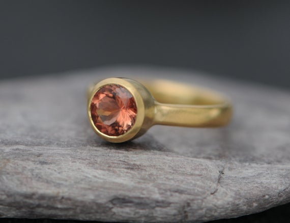 Oregon Sunstone Ring In 18k Gold, Peach Gemstone Ring