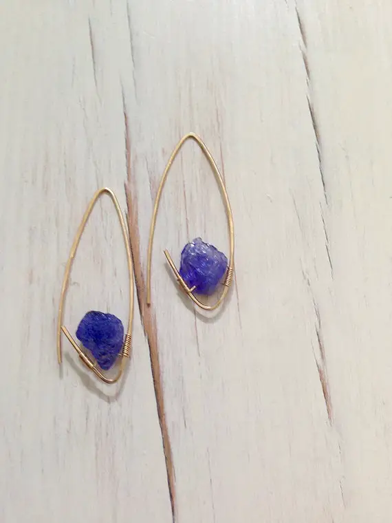 Tanzanite Earrings Tanzanite Endless Hoop Natural Tanzanite Raw Gemstone Jewelry