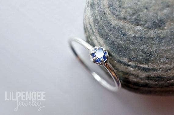 3mm Tanzanite Silver Ring. Hexagon Gem Sterling Silver Dainty Ring Geometric Stacking Ring Grey Blue Flash Gem Ring
