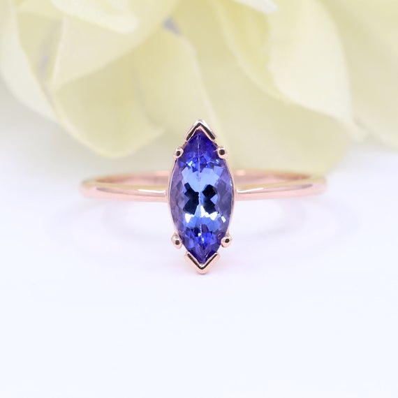 14k 1ct Tanzanite Solitaire Engagement Ring / Marquise Tanzanite Ring / Solitaire Ring / Simple Wedding Ring / White Gold / Promise Ring