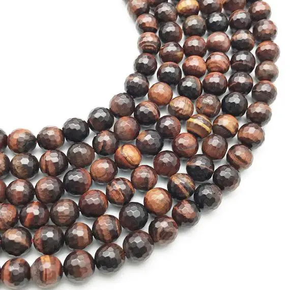10mm Faceted Red Tiger Eye Beads, Round Gemstone Beads, Wholesale Beads