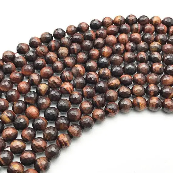 8mm Faceted Red Tiger Eye Beads, Round Gemstone Beads, Wholesale Beads