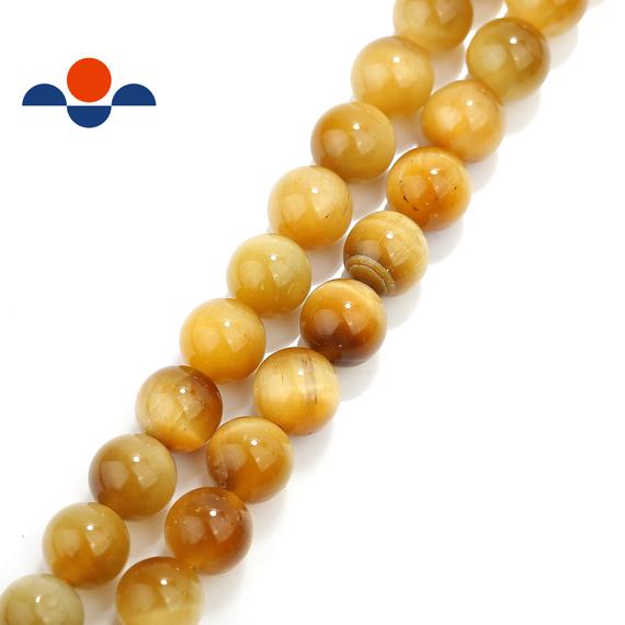 2.0mm Hole Golden Tiger Eye Smooth Round Beads 6mm 8mm 10mm 15.5" Strand