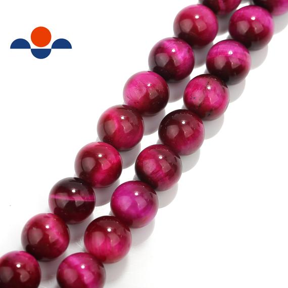 2.0mm Hole Pink Tiger Eye Smooth Round Beads 8mm 10mm 15.5" Strand