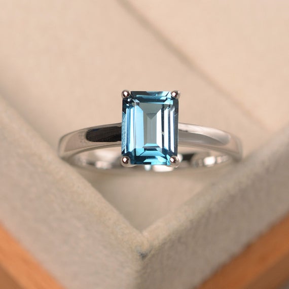London Blue Topaz Ring, Blue Gemstone Ring, Solitaire Ring, 4-prong Ring, Engagement Ring For Women