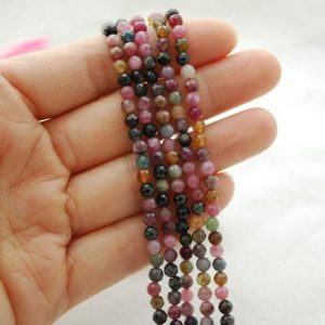 Shop Tourmaline Faceted Beads! Natural Multi-colour Tourmaline Semi-Precious Gemstone FACETED Round Beads – 4mm – 15" strand | Natural genuine faceted Tourmaline beads for beading and jewelry making.  #jewelry #beads #beadedjewelry #diyjewelry #jewelrymaking #beadstore #beading #affiliate #ad