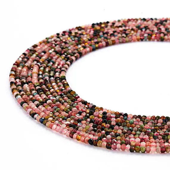 Multi Color Tourmaline Faceted Rondelle Beads 2x3mm 3x4mm 15.5" Strand