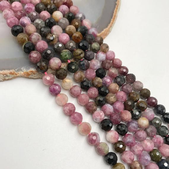 Multi Color Tourmaline Faceted Round Beads 5mm 6mm 15.5" Strand