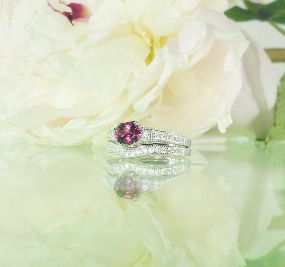 Tourmaline Ring, Engagement Ring, Pink Tourmaline Ring, Birthstone Ring, Wedding Set, Bridal Set, Natural Gemstone Ring, Tourmaline