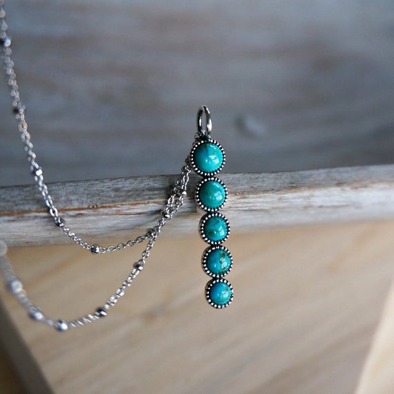 Ilaria Silver Necklace, Layer Necklace, Turquoise Necklace, Dainty Necklace, Birthstone Necklace, Anniversary Gift, Turquoise Jewelry