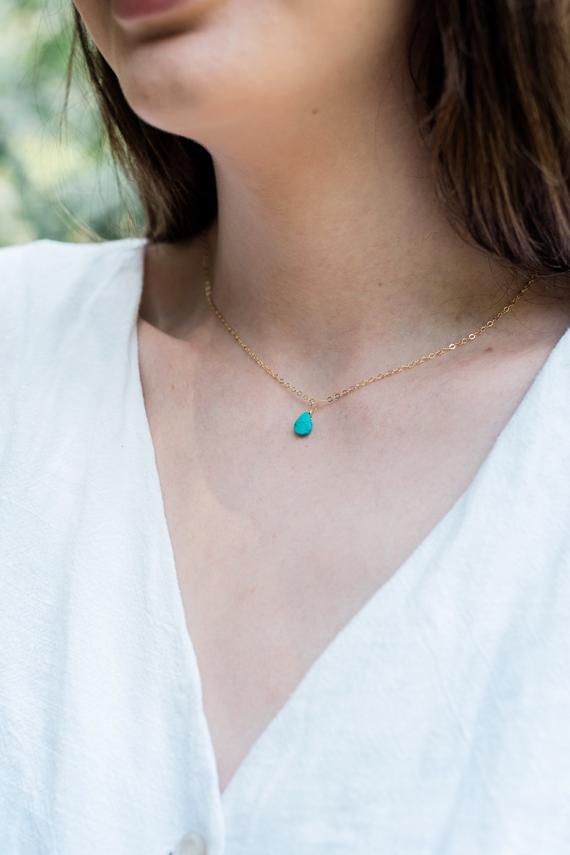 Tiny Turquoise Necklace. December Birthstone Necklace. Genuine Turquoise Jewelry. Dainty Necklaces. Delicate Necklace. Boho Jewelry.