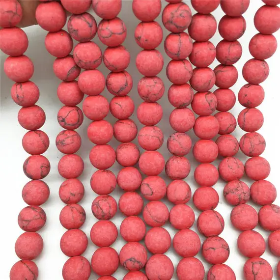 8mm Matte Red Turquoise Beads, Round Gemstone Beads, Wholesale Beads