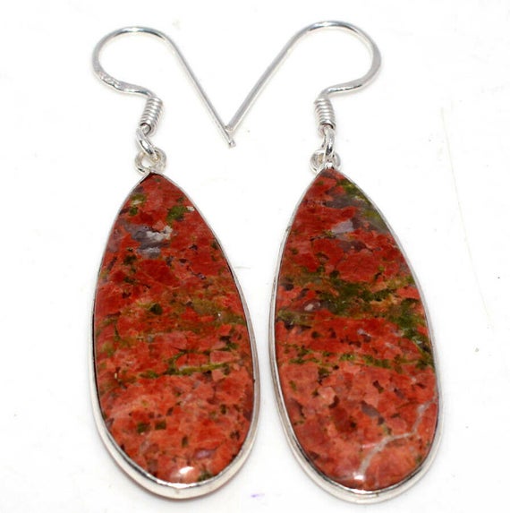 Special Sale, Adorable And Simple Unakite Earrings, 925 Silver, Immune System Stone