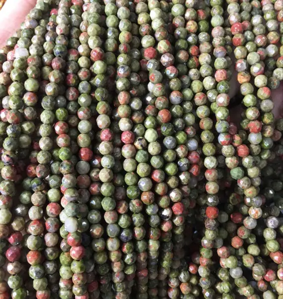 4mm Faceted Unakite Jasper Beads, Round Gemstone Beads