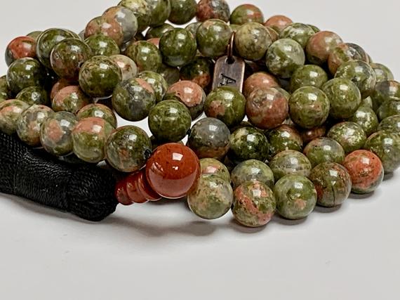 8mm, 10 Mm Energized & Blessed Unakite Fertility Mala Beads Necklace, 108 Prayer Beads, Natural Unakite Stones Mala, Handmade In The Usa