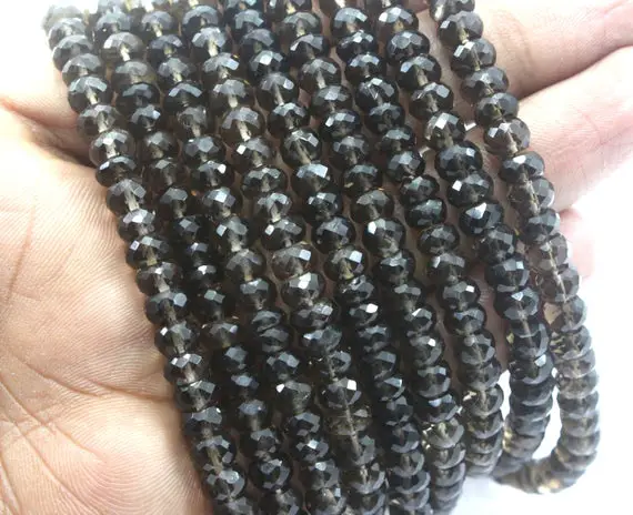1 Strand Good Quality 13" Long Strand Natural Smoky Quartz Faceted Beads,smoky Rondelle Beads Size 6 Mm Gemstone,rondelle Beads Wholesale