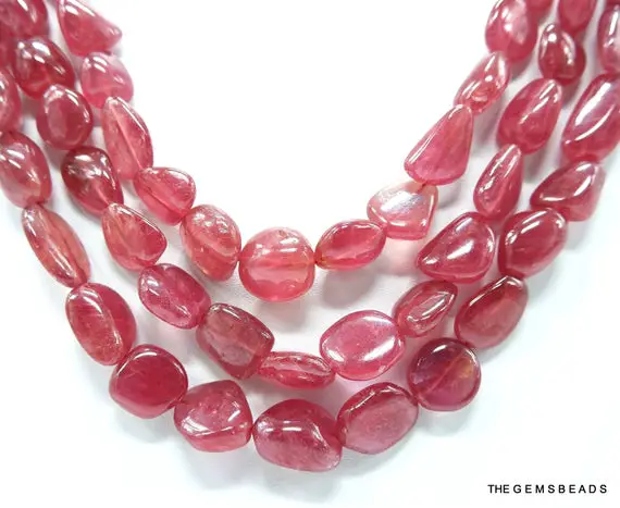 18" Inch Strand Natural Genuine Ruby Tumble Shape Beads Necklace, Natural Ruby Nugget Beads, Natural Ruby Jewelry, Ruby Bead Necklace.