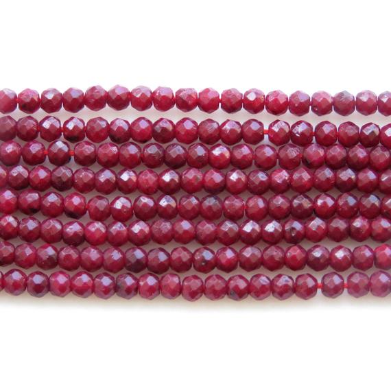 2.5mm Ruby Corundum Faceted Rondelle Beads, Enhanced Ruby Corundum Beads, 12 Inch Strand Ruby Beads, Sold As 5 Strand/25 Strands, Gds1455