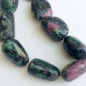 Shop Ruby Zoisite Chip & Nugget Beads! 24-30mm Ruby Zoisite Smooth Tumbles, Ruby Zoisite Tumbles, Green And Pink Bead, Ruby Zoisite For Jewelry, Ruby Zoisite Nugget 4 Pcs – GS3153 | Natural genuine chip Ruby Zoisite beads for beading and jewelry making.  #jewelry #beads #beadedjewelry #diyjewelry #jewelrymaking #beadstore #beading #affiliate #ad